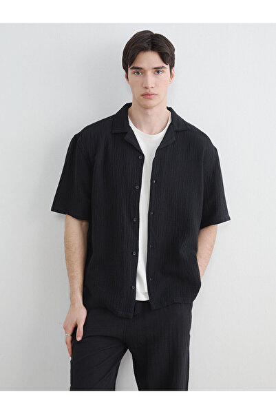 LC Waikiki Nevavm Comfortable Fit Resort Collar Men's Muslin Shirt with a Dif...