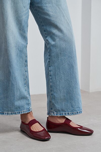 NİŞANTAŞI SHOES Morty Bordo Rustik Desenli Bant Detay Küt Burun Günlük Kadın ...