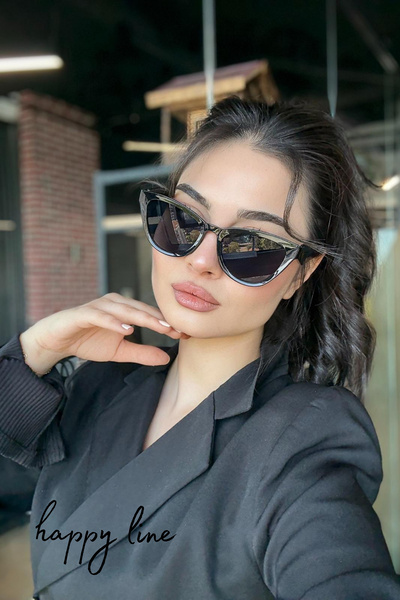 happy line Vintage Black Marble Cat Eye Sunglasses - with Special Leather Cas...