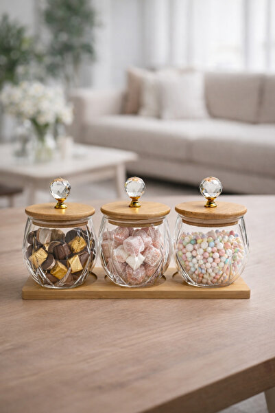 NOKKA Glass Jars with Crystal Handles (10X10 cm) Set of 3, Decorative Storage...