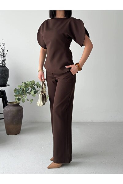 alenmoda Σετ δύο τεμαχίων με ασύμμετρο κόψιμο και μανίκια μπαλόνι