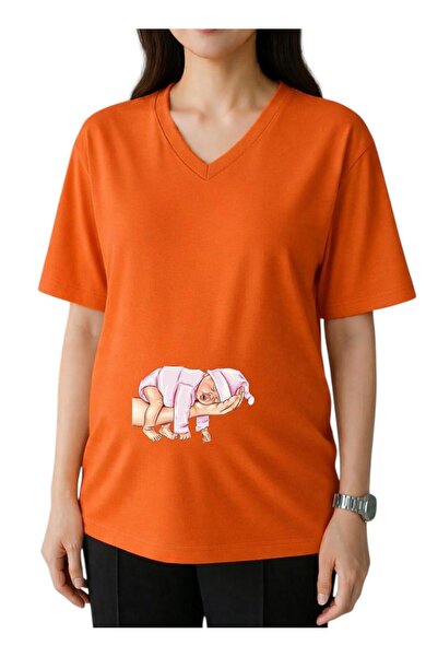 E-ROMA ELDE ΡΟΖ ΜΠΛΟΥΖΑΚΙ ΕΓΚΥΜΟΝΩΝ ΜΕ ΣΤΑΜΠΑ ΜΩΡΟΥ ΚΑΙ V-ΛΑΙΜΑΡΙΑ, OVERSIZED...