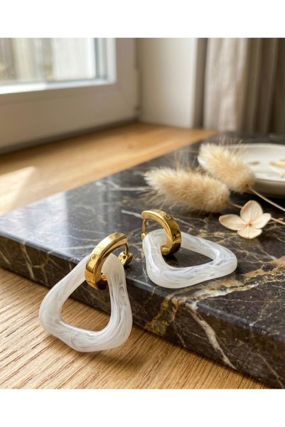 BANEDETTA Marble Pattern Geometric Earrings - Tarnish-Free Acrylic Detailed Hoop Stainless Steel Earrings
