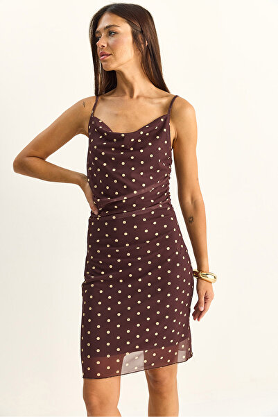 Bianco Lucci Women's Degaje Collar Lined Thin Strap Draped Polka Dot Dress 20...