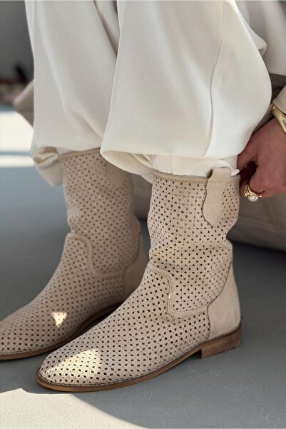 I Love Shoes Γυναικείες διάτρητες καλοκαιρινές μπότες Meror Beige Suede