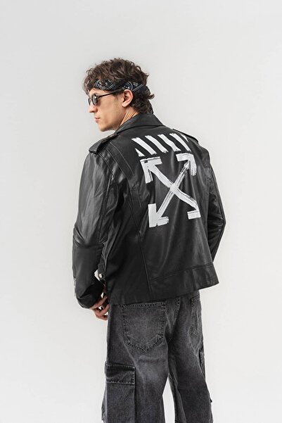 go gang own Δερμάτινο μπουφάν με λεπτομέρεια σχεδιασμού πλάτης Cross Authority