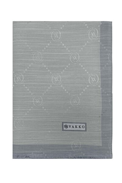 Vakko Cotton Silk Shawl - Striped Monogram - Silver
