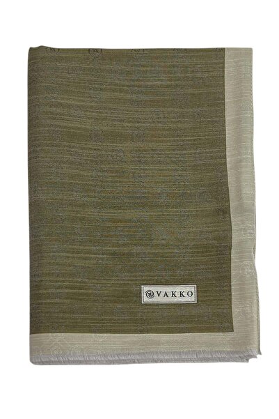 Vakko Cotton Silk Shawl - Striped Hologram - Khaki Beige