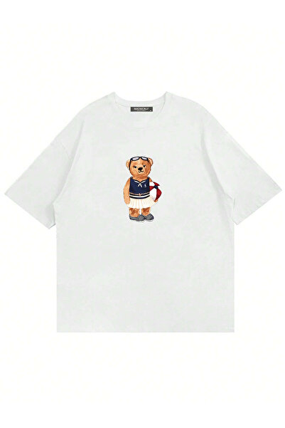 Ginevra Tricou supradimensionat pentru femei, cu imprimeu Beach Teddy, cu dec...