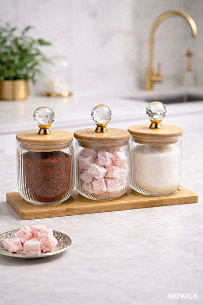 NOKKA Glass Jars with Crystal Handles (8X8 cm) Set of 3 – Decorative Jar Set ...