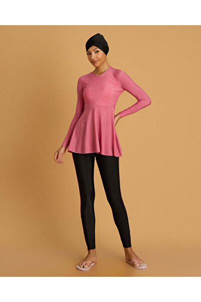 REDTAG Women Pink and Black Plain Burkini Set