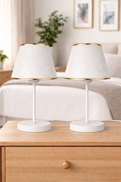 Eslight Soleva 2'li Modern Dekoratif Kumaş Şapkalı Masa Lambası Gold Detaylı ...