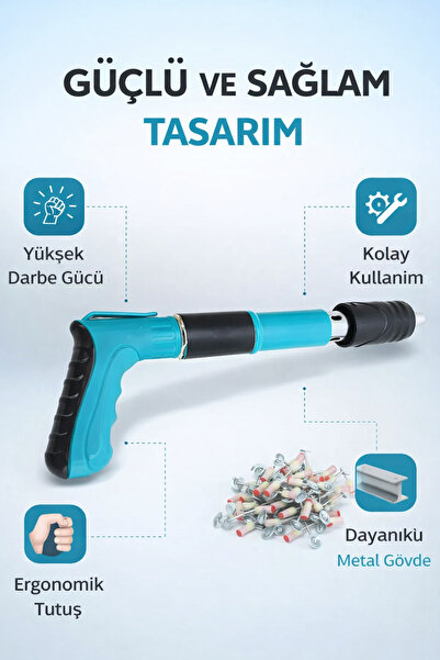 FREED TOOLS Barutlu Mekanik Çivi Çakma Tabancası 200 Adet Beton ve Metal