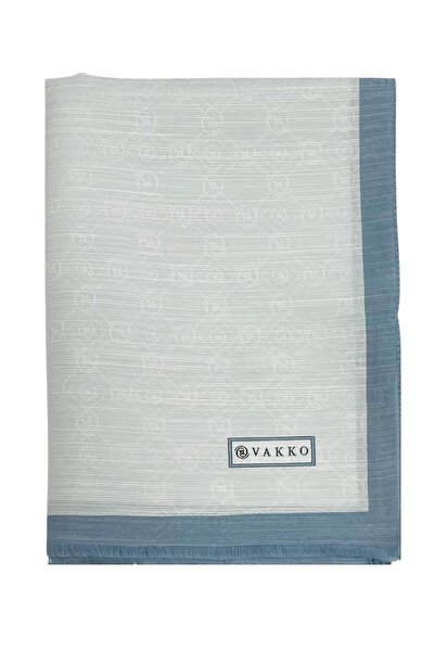 Vakko Cotton Silk Shawl - Striped Hologram - Light Silver Blue