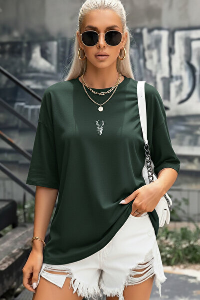 Teenage Millionaire Ženska majica "Naphtha Green Deer" oversize modela "Salas...