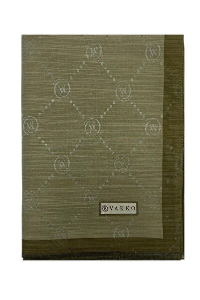 Vakko Cotton Silk Monogram Shawl 42140-Khaki