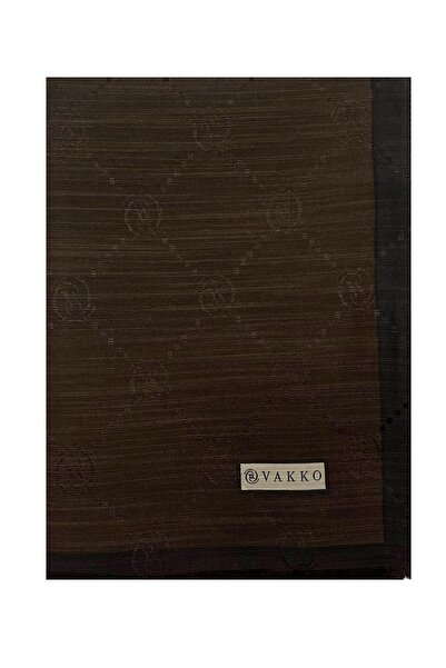 Vakko Pamuk İpek Şal - Şeritli Monogram - Acı Kahve