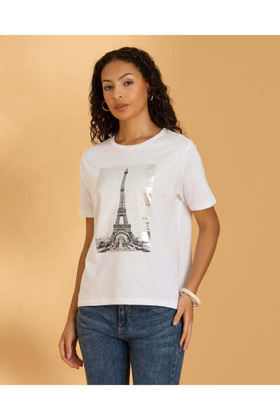 REDTAG Women White Graphic T Shirt