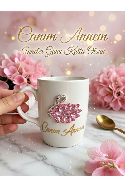 LAYLAEVENTS Lüx broş Kuğu figürlü Kişiye özel isimli Kupa-Canım annem yazılı