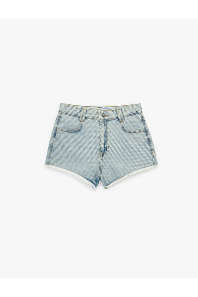 Koton Comfortable Fit Tasseled Stone Detailed Mini Denim Shorts