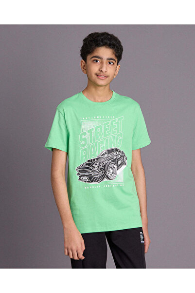 REDTAG Senior Boys Green Graphic T Shirt