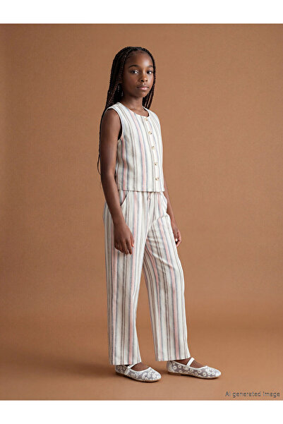 LC Waikiki Two Mt Shop Quality Striped Girls' Linen Blend Pants