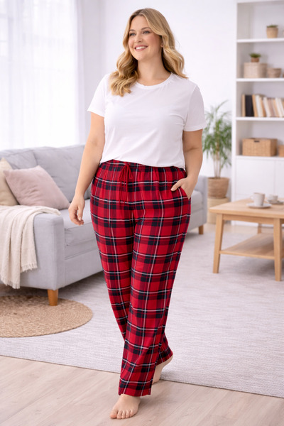 Mihra Σετ πιτζάμας plus size - Κόκκινο - Μακρύ