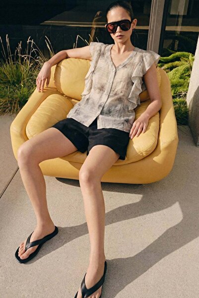 Sateen Πουκάμισο με λεπτομέρειες βολάν - Γκρι