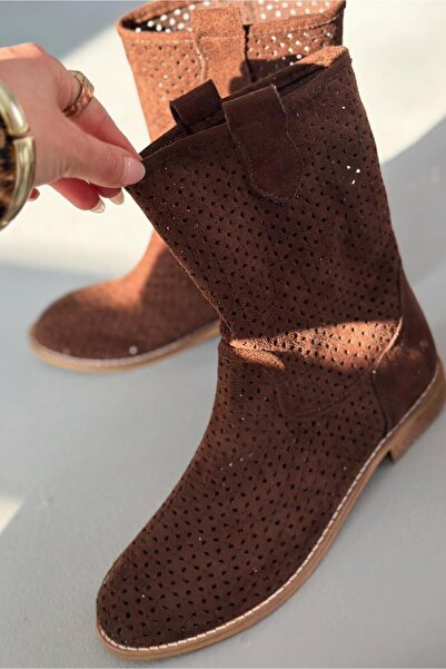 I Love Shoes Γυναικείες καλοκαιρινές διάτρητες μπότες Meror Acıkahve από σουέντ