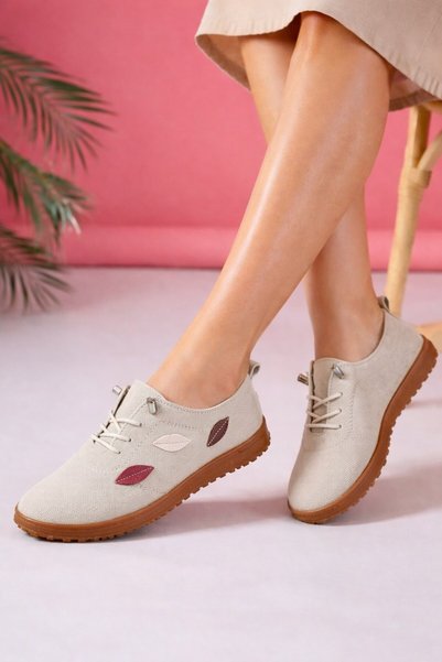 Aymood Lace-Up Women's Casual Shoes - Comfortable and Stylish Design, Comfortable Sole Nude Suede