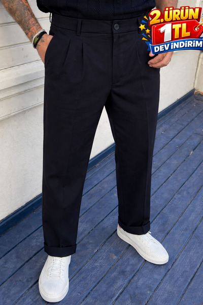 DAMGA JEANS Ανδρικό υψηλόμεσο παντελόνι από μαύρο ύφασμα κανονικής εφαρμογής