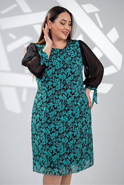 Roxxlen Women's Plus Size Patterned Chiffon Dress