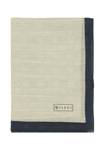 Vakko Cotton Silk Shawl - Striped Hologram - Light Stone Navy Blue