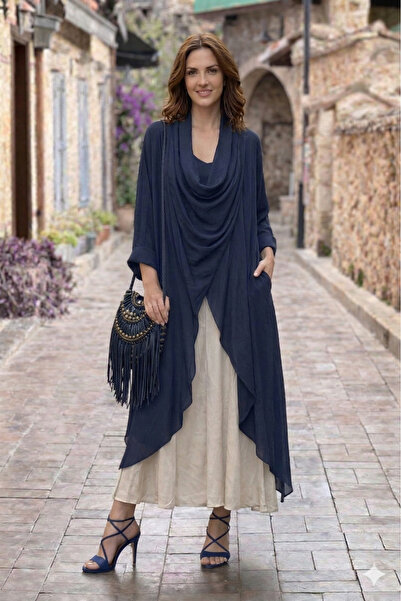 Nevin Kaya Moda Μπλε ναυτικό μεταξωτό τουνίκ Infinity