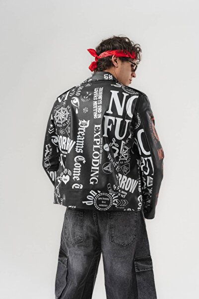 go gang own Δερμάτινο μπουφάν Letterchaos με σχέδια και ζώνη