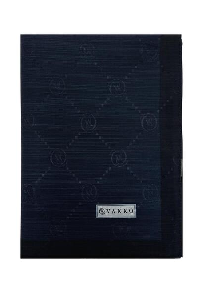 Vakko Cotton Silk Monogram Shawl 42140-Dark Blue