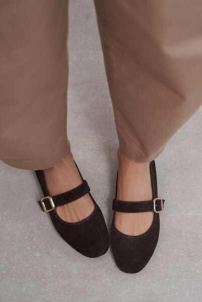 NİŞANTAŞI SHOES Γυναικεία παπούτσια μπαλαρίνες Berlin Brown Suede με δερμάτιν...