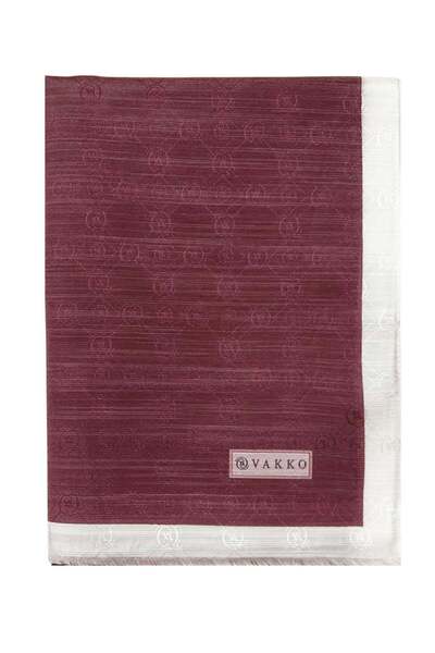 Vakko Cotton Silk Shawl - Striped Hologram - Burgundy White
