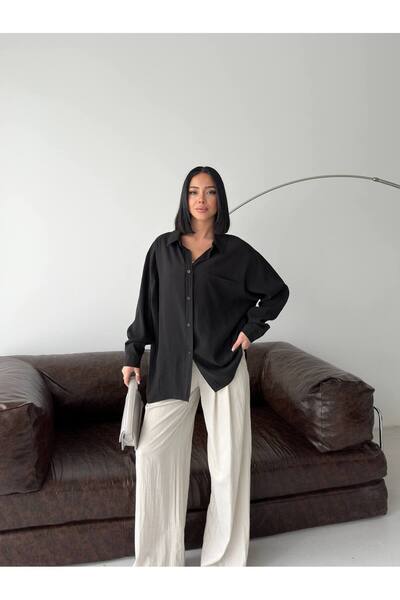 LE CARAMBOLE Γυναικείο μαύρο μακρυμάνικο πουκάμισο oversize