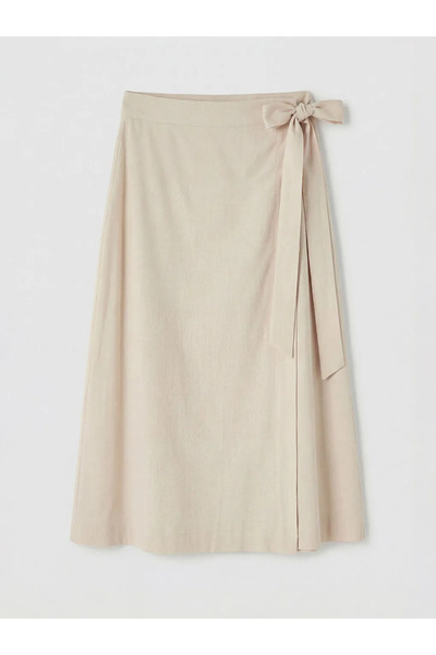 LC Waikiki LCW Modest Μπεζ Φούστα με Δέσιμο στη Μέση και Στυλ Wrap