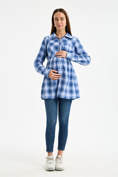 Işşıl B0014-Πουκάμισο-Τουνίκ για εγκυμοσύνη με λεπτομέρειες για θηλασμό, καρό...