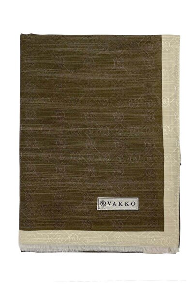 Vakko Cotton Silk Shawl - Striped Hologram - Dark Khaki Beige