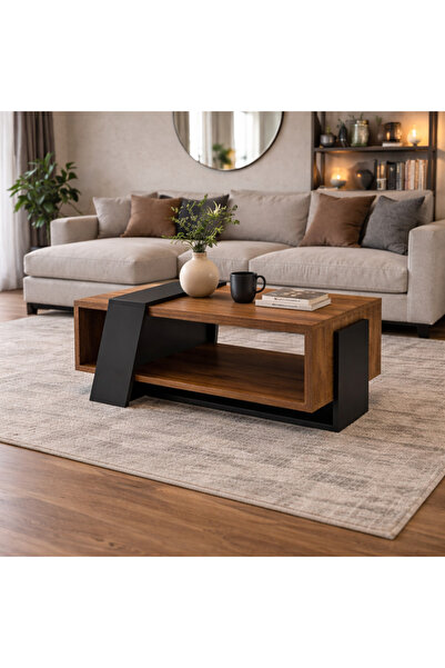 Sare trade A KALİTE MODERN ORTA SEHPA CEVİZ SİYAH DEKORATİF RAF BÖLMELİ SALON...