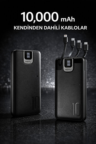 AKSESUAREVİ HEPU 10000 mAh Powerbank Dahili Kablolu 5in1 Taşınabilir Şarj Cih...