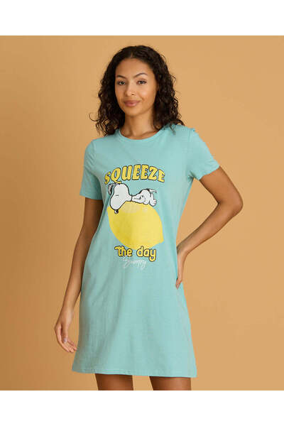 REDTAG Women Blue Peanuts Sleep Tee Printed