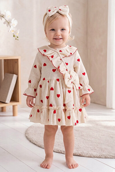 Babymod Heart Patterned 100% Cotton Bandana Baby Girl Dress