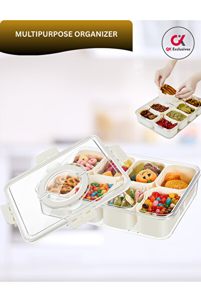 QK Exclusives Storage Box with Lid and Handle, 8 compartment, Fruit Container...