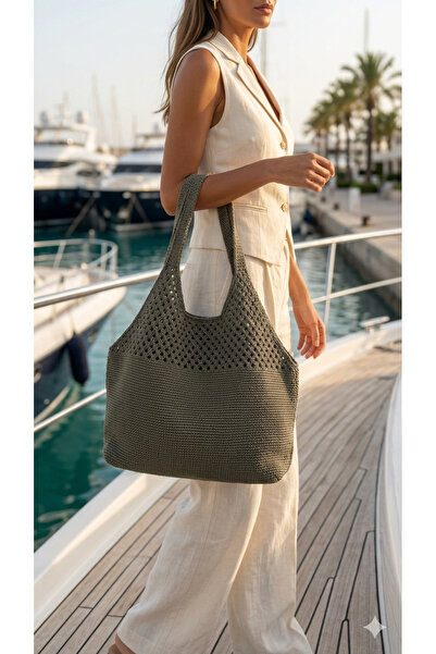 Sea Style Μεσογειακή υφασμένη χειροποίητη πλεκτή τσάντα ώμου μεγάλου όγκου