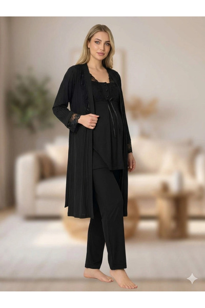 Freshness Bone 6205 Γυναικείο Σετ Πιτζάμες Μητρότητας 3 τεμαχίων Ζακάρ με Ρόμπα