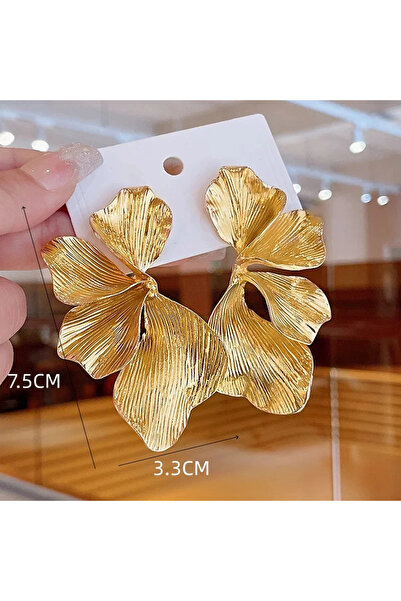 GlaMLo Accessories Μακριά χρυσά φυλλωτά σκουλαρίκια